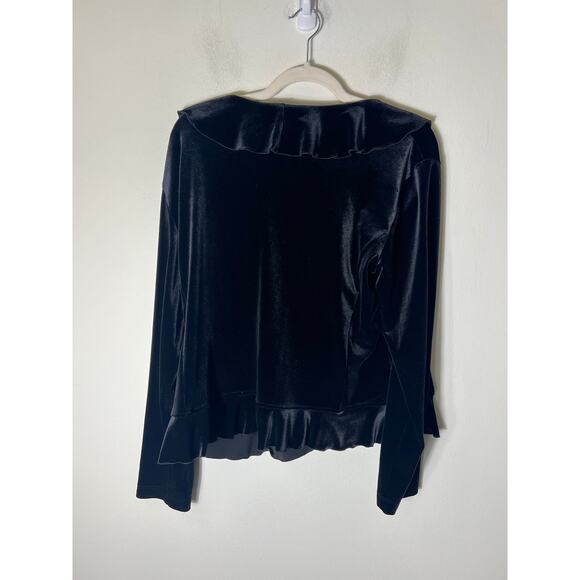 NWT Chicos Black Long Sleeve Velour Ruffle Cardigan Sz 3 - Picture 2 of 3